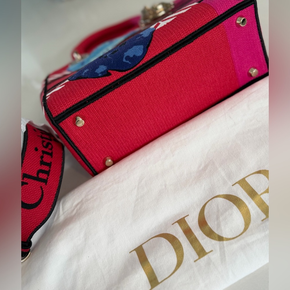 DIOR Dior D-Lite Shoulder Bag Pink & Red Canvas ~ NEVER WORN - Picture 11 of 15